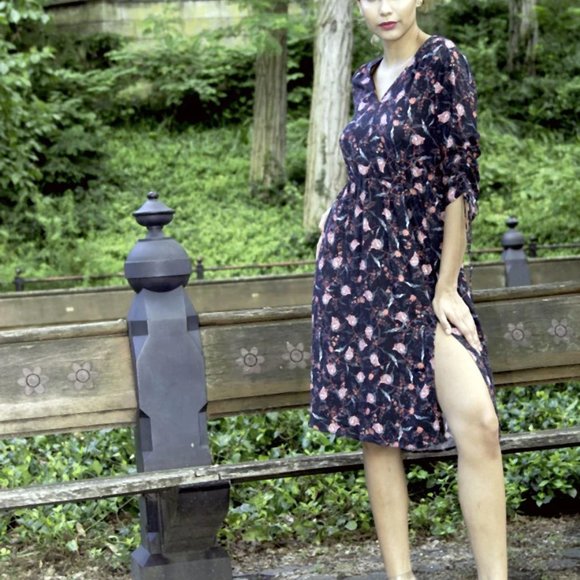 INCA HERITAGE Shallis v-neck floral midi summer dress drawstring sleeves size L - Picture 13 of 14